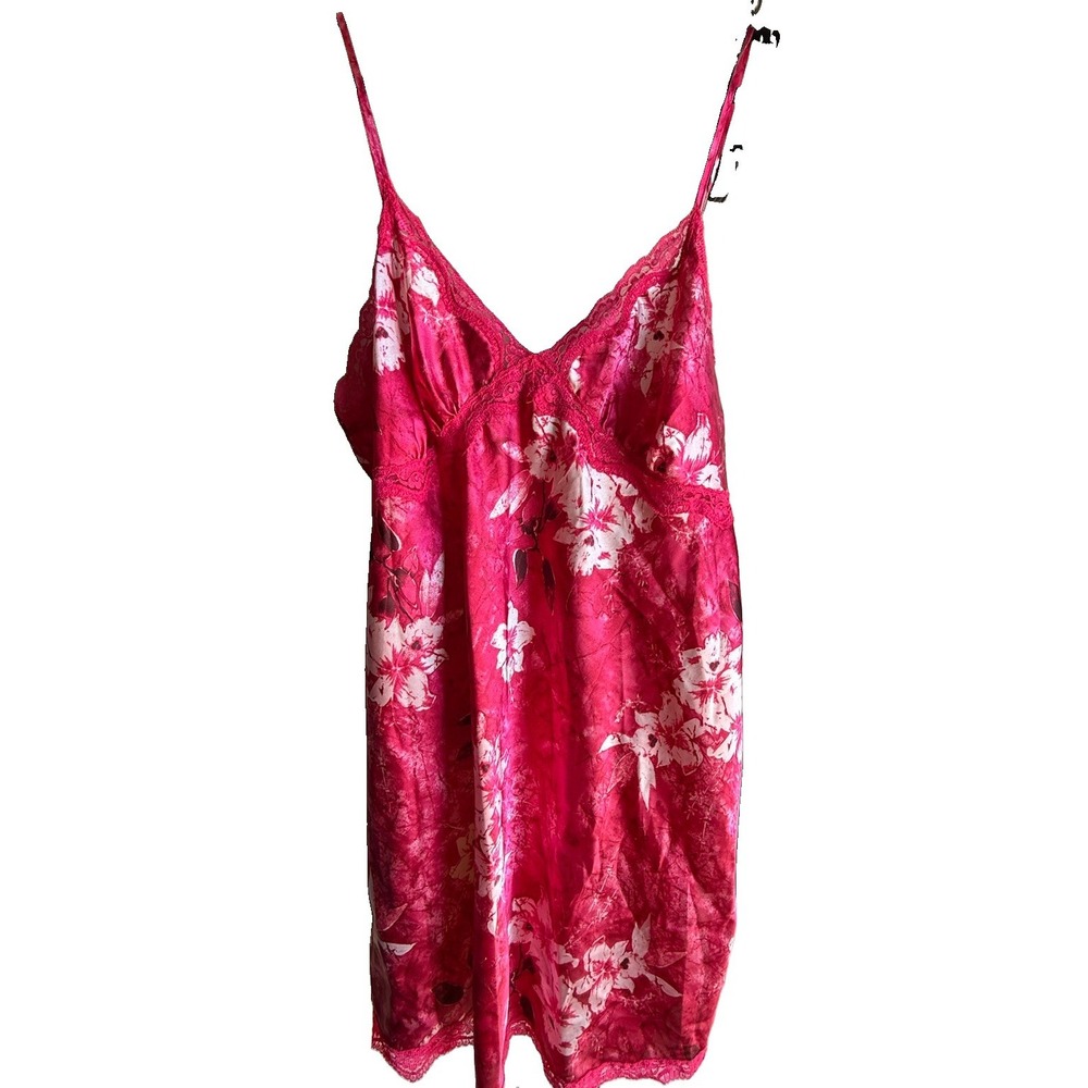 Gilligan & O'Malley XL Floral Satin Chemise Nightgown Pink Lace Slip Sleepwear